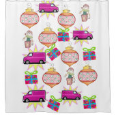 Kerst douche gordijn roze auto (Voorkant)