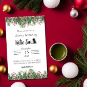 Kerst Douche Uitnodiging met Pine en Holly