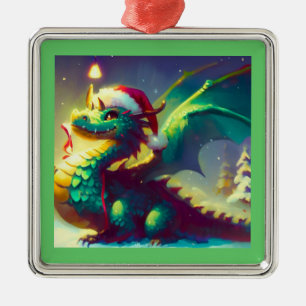 Kerst Dragon 3 Metalen Ornament