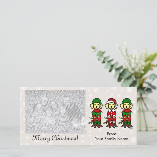 Kerst drie gele lab Puppies Feestdagenkaart (Staand voorkant)