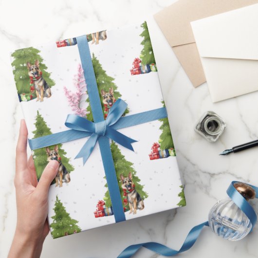 Kerst Duitse Herder met geschenken Cadeaupapier (Geschenken)