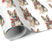 Kerst Duitse herder op wit Cadeaupapier (Rol Hoek)