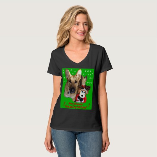 Kerst Duitse herder, rendier vrouwen V-hals T-shirt (Voorkant volledig)
