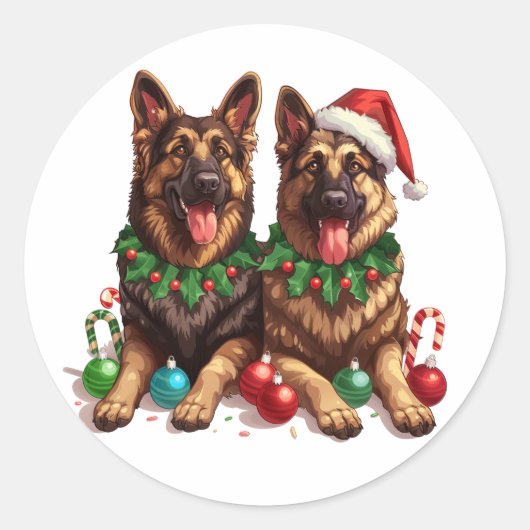 Kerst Duitse herdershonden Ronde Sticker (Voorkant)