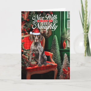 Kerst Duitse Korthaar Pointer Naughty of Nice Feestdagen Kaart