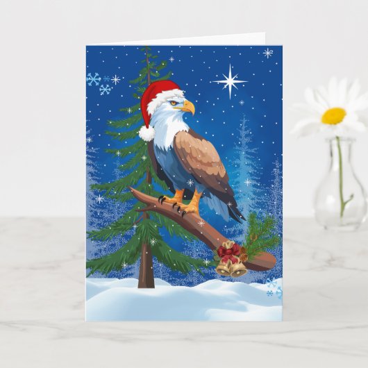 Kerst Eagle met Santa Hat Snowy Scene Kaart (Kleine Plant)