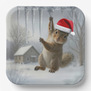 Kerst eekhoorn hangend aan een ijskegel papieren bordje