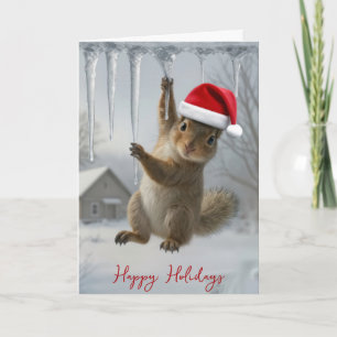 Kerst eekhoorn hangend aan een ijspegel kaart