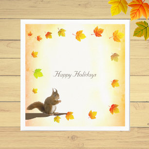 Kerst eekhoorn & herfstbladeren  servet