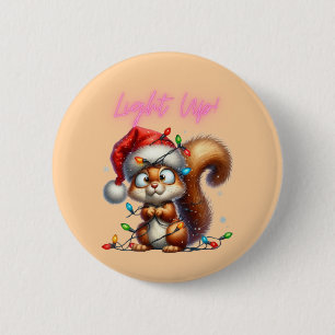 Kerst Eekhoorn met Feestelijke Lichten Kaart Ronde Button 5,7 Cm