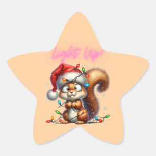 Kerst Eekhoorn met Feestelijke Lichten Kaart Ster Sticker