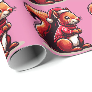 Kerst eekhoorn met kerstmuts, Xmas eekhoorn Cadeaupapier