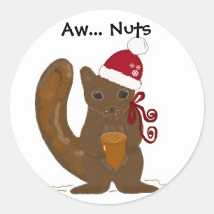 Kerst eekhoorn met leuke spreuk ronde sticker