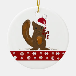 Kerst eekhoorn met sneeuwvlokkenrand keramisch ornament
