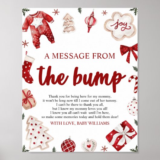 Kerst Een bericht van het Bump Baby shower teken Poster (Voorkant)