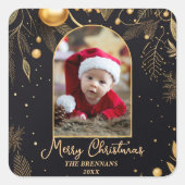 Kerst Een foto Goud Elegant Vierkante Sticker (Voorkant)
