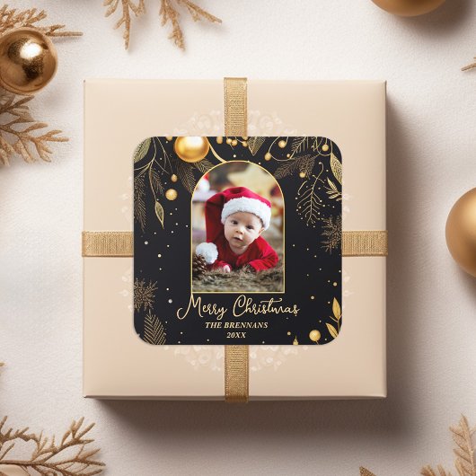 Kerst Een foto Goud Elegant Vierkante Sticker