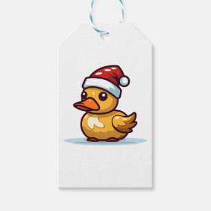 Kerst Eend in Santa hoed Cadeaulabel