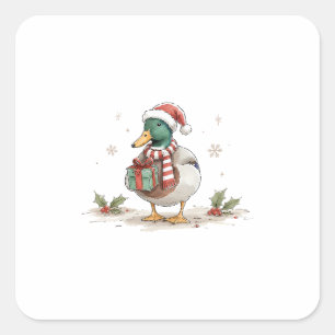 Kerst Eend met Kerstmannenhoed voor Vakantiedierli Vierkante Sticker