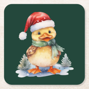 Kerst Eend Vierkante Kartonnen Onderzetter