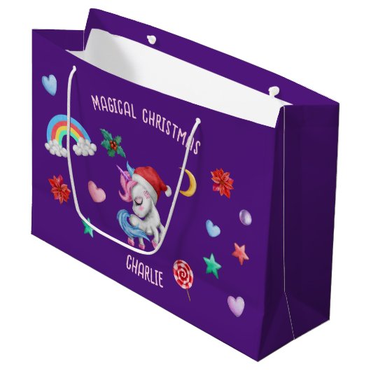 Kerst Eenhoorn Cadeauverpakking Magische Vakantie Groot Cadeauzakje (Voorkant Gekanteld)