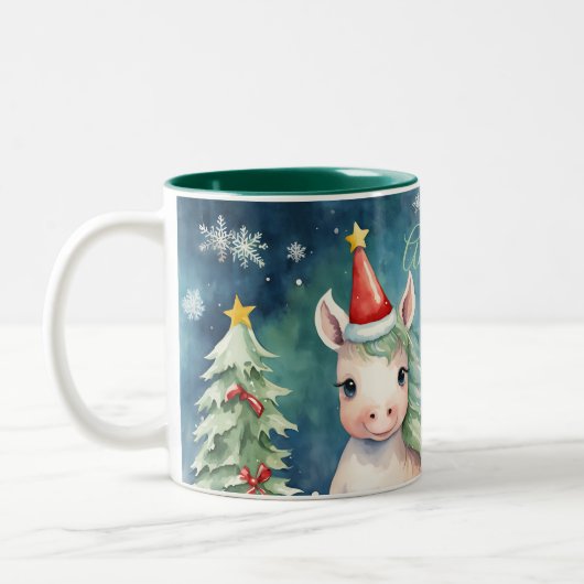 Kerst Eenhoorn Custom Holiday Tweekleurige Koffiemok (Links)