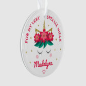 Kerst Eenhoorn Niece Gift gepersonaliseerd Ornament (voorkant)
