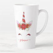 Kerst Eenhoorn Rood Bloemen Goud Wimpers Naam Latte Mok (Rechts)