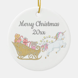 Kerst eenhoorn slee van de Kerstman wit Keramisch Ornament