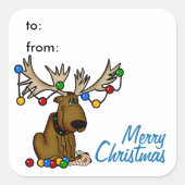 Kerst-Eland Cadeau Tag Sticker (Voorkant)