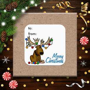 Kerst-Eland Cadeau Tag Sticker