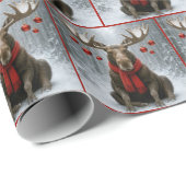 Kerst-Eland In een Besneeuwd Bos Cadeaupapier (Rol Hoek)