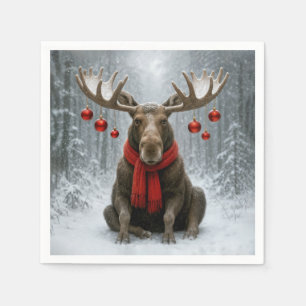 Kerst-Eland In een Besneeuwd Bos Servet