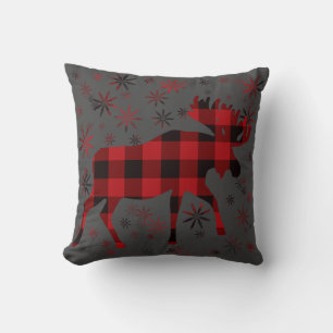 Kerst-Eland klassiek rood zwart geruit Kussen