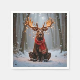 Kerst-Eland met Sjaal en Lichtjes Servet