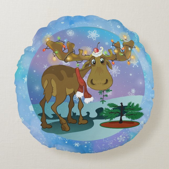Kerst eland rond kussen (Voorkant)