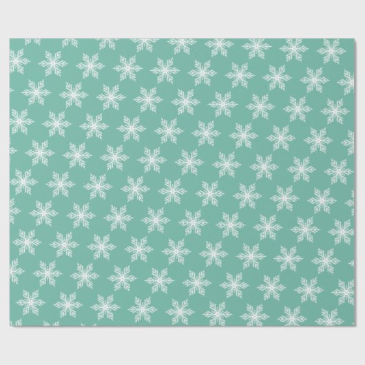 Kerst Elegant Blauwgroen Groene Sneeuwvlokken Patr Cadeaupapier (Vlak)