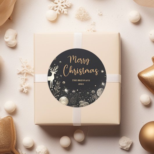 Kerst Elegant Goud Merry Ronde Sticker