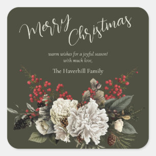 Kerst Elegante Bloemrijke Moderne Script Familiena Vierkante Sticker