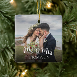 Kerst Elegante Foto Mijnheer en Mevrouw Eenvoudig Keramisch Ornament