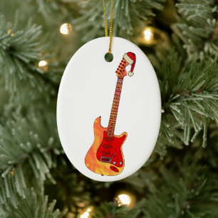Kerst elektrische gitaar met een Santa Hat Keramisch Ornament