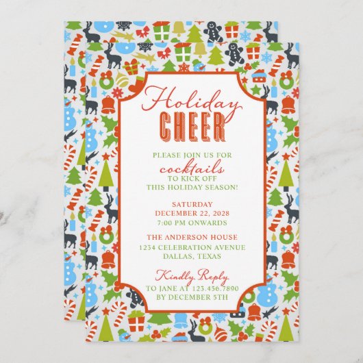 Kerst Elementen Typografie Vakantie Cheer Party Kaart (Voorkant / Achterkant)