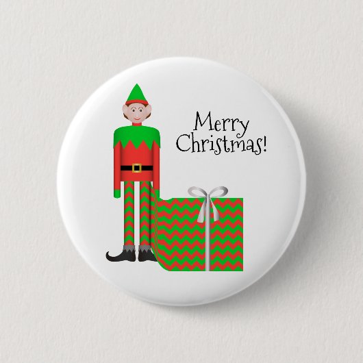 Kerst Elf Button - Chevron Cadeaupakket (Voorkant)