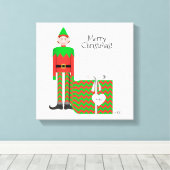 Kerst Elf Canvas Print - Chevron cadeau pakket (Insitu (Houten vloer))