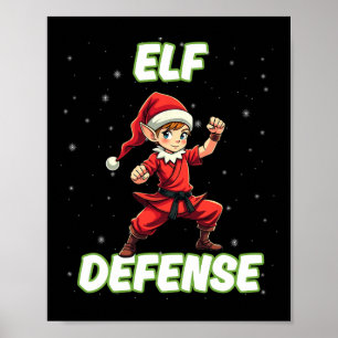 Kerst Elf Defensie Grappige Martial Arts Karate Ki Poster