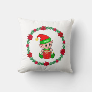 Kerst elf, dennenkrans, poinsettia's & ballen kussen