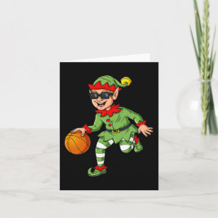 Kerst Elf Dribbling Een Basketbal Fun Boys Kinder Kaart