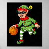 Kerst Elf Dribbling Een Basketbal Fun Boys Kinder Poster (Voorkant)