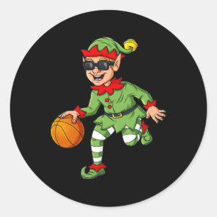 Kerst Elf Dribbling Een Basketbal Fun Boys Kinder Ronde Sticker
