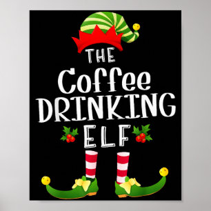 Kerst Elf Drinkende Koffie Matching Pyjama Kerstmi Poster
